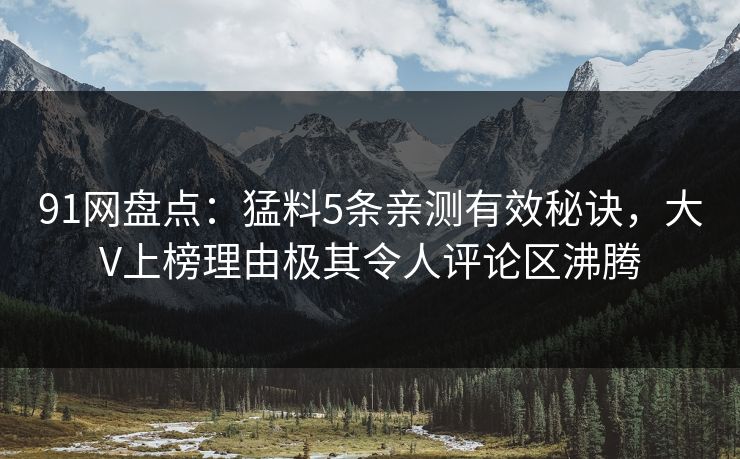 91网盘点：猛料5条亲测有效秘诀，大V上榜理由极其令人评论区沸腾
