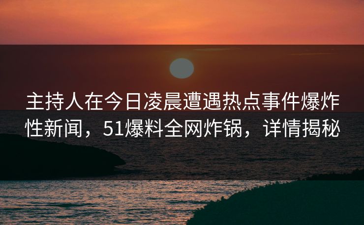 主持人在今日凌晨遭遇热点事件爆炸性新闻,51爆料全网炸锅,详情揭秘