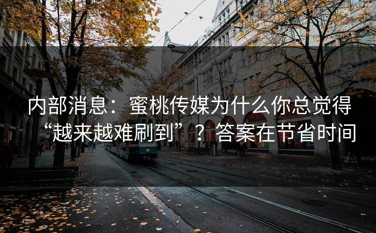 内部消息：蜜桃传媒为什么你总觉得“越来越难刷到”？答案在节省时间