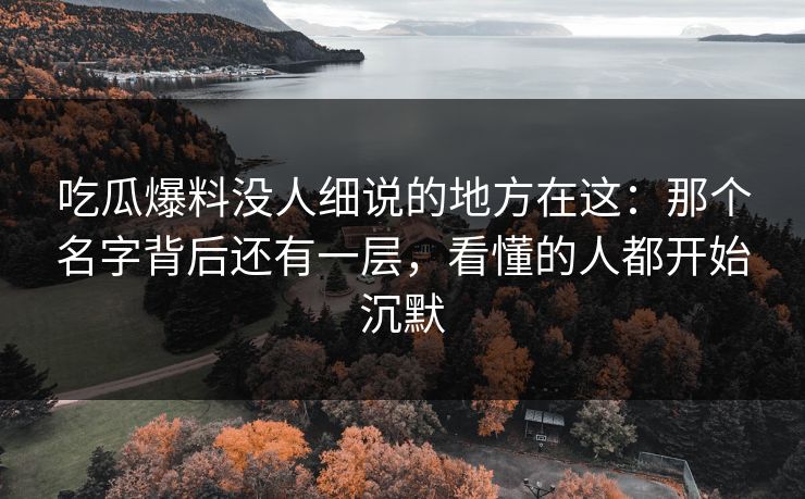 吃瓜爆料没人细说的地方在这：那个名字背后还有一层，看懂的人都开始沉默